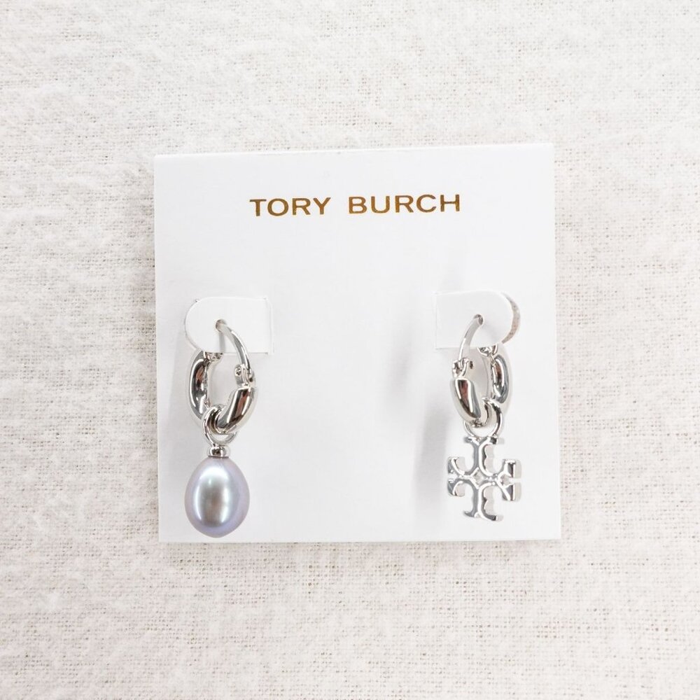 Tory Burch Kira Mismatched Hoop Earrings Silver OS